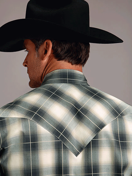Stetson 11-001-0478-6007 Mens Plaid Western Shirt Grey back view.If you need any assistance with this item or the purchase of this item please call us at five six one seven four eight eight eight zero one Monday through Saturday 10:00a.m EST to 8:00 p.m EST