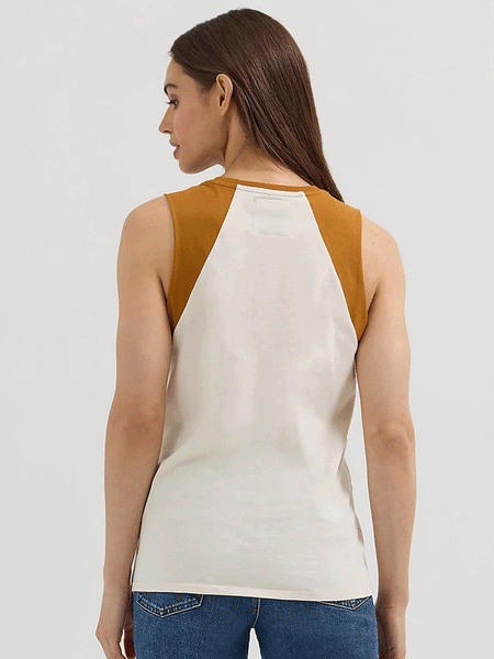 Wrangler 112360642 Womens X Lainey Wilson Hang Tight Tank Beige back view. If you need any assistance with this item or the purchase of this item please call us at five six one seven four eight eight eight zero one Monday through Saturday 10:00a.m EST to 8:00 p.m EST