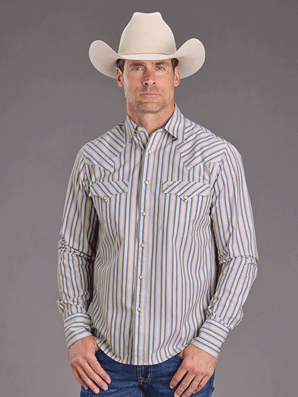 Stetson 11-001-0476-2070 Mens Long Sleeve Snap Western Shirt Ombre Stripe front view. If you need any assistance with this item or the purchase of this item please call us at five six one seven four eight eight eight zero one Monday through Saturday 10:00a.m EST to 8:00 p.m EST