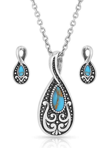Montana Silversmiths JS5620 Womens Western Tradition Teardrop Jewelry Set Silver front view.If you need any assistance with this item or the purchase of this item please call us at five six one seven four eight eight eight zero one Monday through Saturday 10:00a.m EST to 8:00 p.m EST