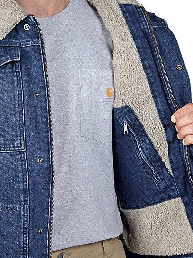 Carhartt 106323-H87 Mens Relaxed Fit Sherpa Lined Jacket Beech inside view. If you need any assistance with this item or the purchase of this item please call us at five six one seven four eight eight eight zero one Monday through Saturday 10:00a.m EST to 8:00 p.m EST