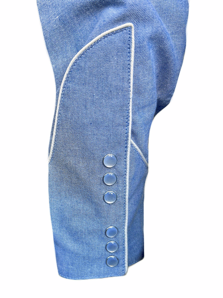 Rockmount 6709-BLU Mens Vintage Floral Embroidery Western Shirt Blue back of cuff view. If you need any assistance with this item or the purchase of this item please call us at five six one seven four eight eight eight zero one Monday through Saturday 10:00a.m EST to 8:00 p.m EST