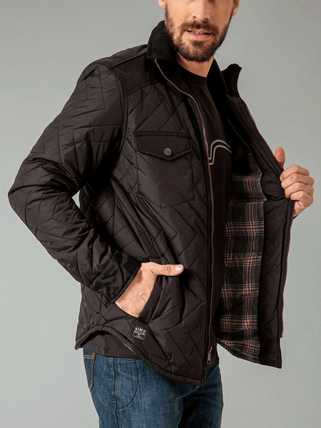 Kimes Ranch SKINK-BLK Mens Classic Quilted Jacket Black side and inside view. If you need any assistance with this item or the purchase of this item please call us at five six one seven four eight eight eight zero one Monday through Saturday 10:00a.m EST to 8:00 p.m EST