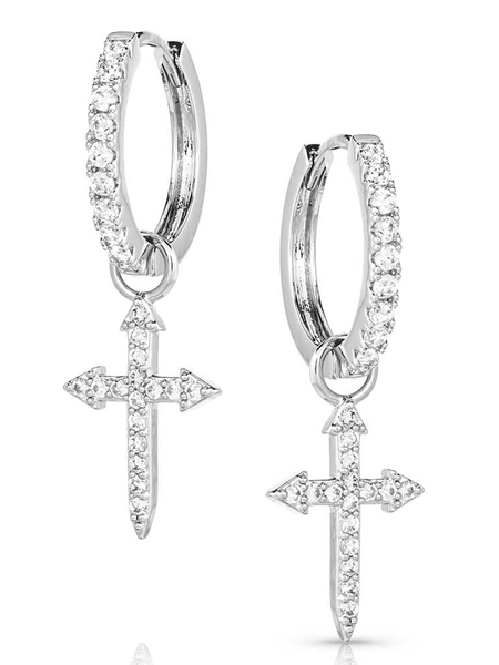 Montana Silversmiths ER5642 Womens Crystal Devotion Cross Earrings Silver front view.If you need any assistance with this item or the purchase of this item please call us at five six one seven four eight eight eight zero one Monday through Saturday 10:00a.m EST to 8:00 p.m EST