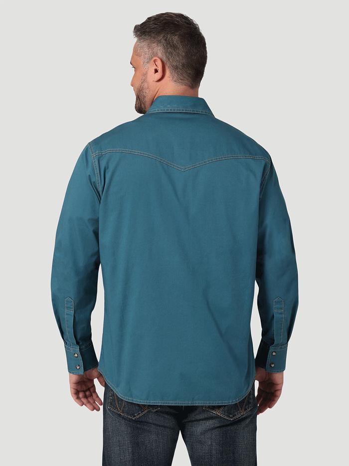 Wrangler 112330785 Mens Retro Long Sleeve Shirt Mallard Blu front view. If you need any assistance with this item or the purchase of this item please call us at five six one seven four eight eight eight zero one Monday through Saturday 10:00a.m EST to 8:00 p.m EST