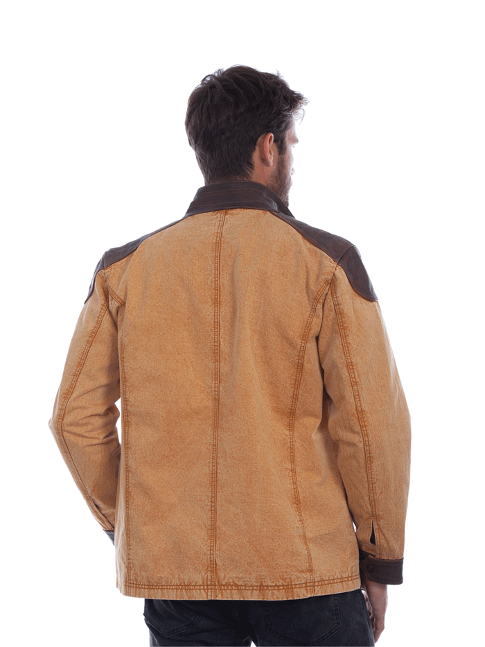 Scully 1089-187 Mens Canvas And Leather Trim Jacket Tan front view. If you need any assistance with this item or the purchase of this item please call us at five six one seven four eight eight eight zero one Monday through Saturday 10:00a.m EST to 8:00 p.m EST