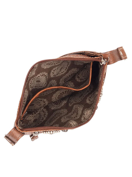 American West 4383884 Ladies Cowtown Trail Rider Crossbody Hip Bag Dark Brown inside view alternative color. If you need any assistance with this item or the purchase of this item please call us at five six one seven four eight eight eight zero one Monday through Saturday 10:00a.m EST to 8:00 p.m EST