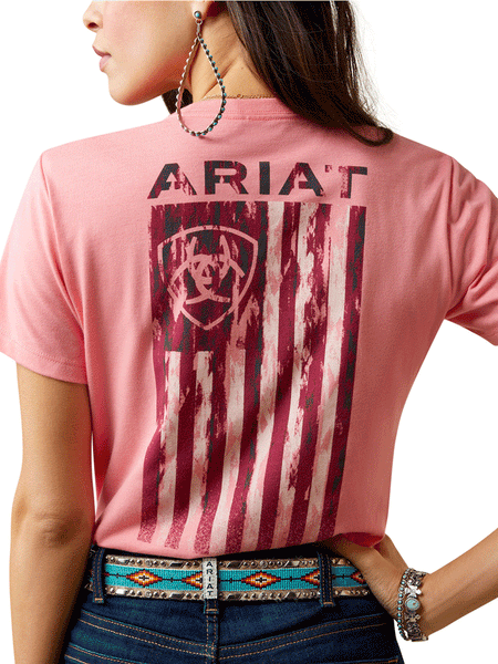 Ariat 10045447 Womens Gila River Short Sleeve Tee Coral Heather back design close up. If you need any assistance with this item or the purchase of this item please call us at five six one seven four eight eight eight zero one Monday through Saturday 10:00a.m EST to 8:00 p.m EST