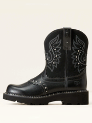 Ariat 10047011 Womens Fatbaby Gembaby Western Boot Madison Avenue Metallic Onyx outter side view. If you need any assistance with this item or the purchase of this item please call us at five six one seven four eight eight eight zero one Monday through Saturday 10:00a.m EST to 8:00 p.m EST