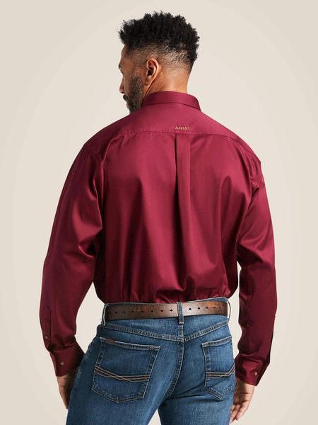 Ariat 10012635 Mens Solid Twill Classic Fit Shirt Burgundy back view. If you need any assistance with this item or the purchase of this item please call us at five six one seven four eight eight eight zero one Monday through Saturday 10:00a.m EST to 8:00 p.m EST