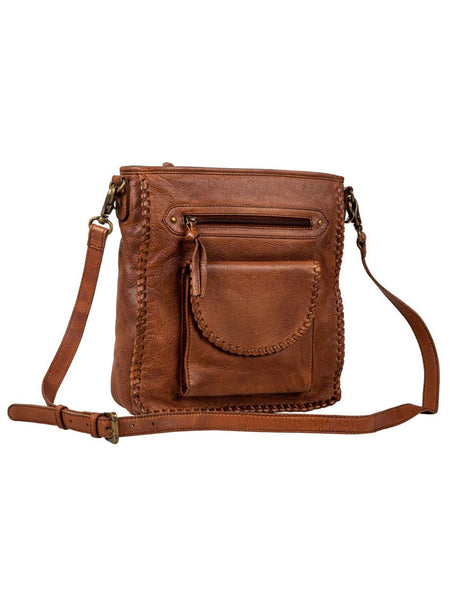 Myra Bag S-8135 Womens Santa Clara Canyon Stitched Leather Bag Brown side / front view. If you need any assistance with this item or the purchase of this item please call us at five six one seven four eight eight eight zero one Monday through Saturday 10:00a.m EST to 8:00 p.m EST