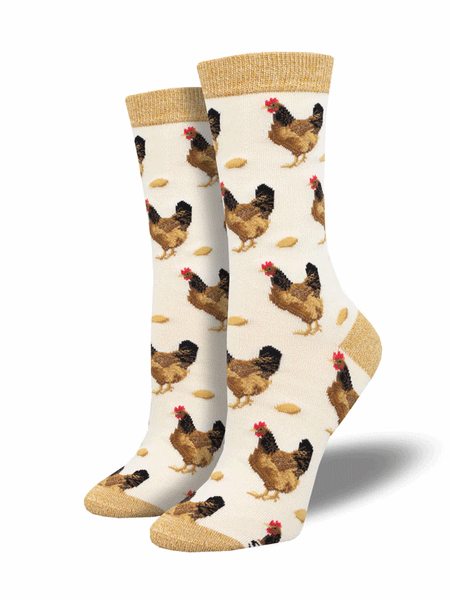 Socksmith WBN3003-HIV Womens Which Came First? Bamboo Crew Socks Heather Ivory front and side view of pair. If you need any assistance with this item or the purchase of this item please call us at five six one seven four eight eight eight zero one Monday through Saturday 10:00a.m EST to 8:00 p.m EST