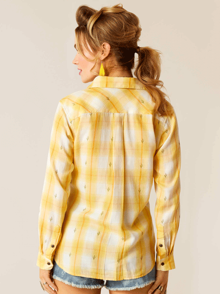 Ariat 10048991 Womens Billie Jean Long Sleeve Shirt Cactus Plaid Yellow back view. If you need any assistance with this item or the purchase of this item please call us at five six one seven four eight eight eight zero one Monday through Saturday 10:00a.m EST to 8:00 p.m EST