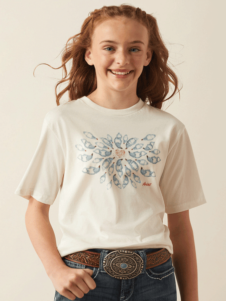 Ariat 10039646 Kids Chicken Love T-Shirt Antique White front view. If you need any assistance with this item or the purchase of this item please call us at five six one seven four eight eight eight zero one Monday through Saturday 10:00a.m EST to 8:00 p.m EST
