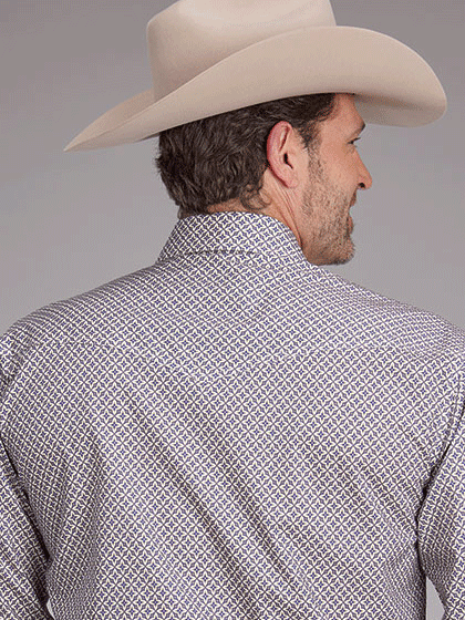 Roper 03-001-0225-3024 Mens Long Sleeve Allover Print Snap Shirt Pinwhell Fouldard back view. If you need any assistance with this item or the purchase of this item please call us at five six one seven four eight eight eight zero one Monday through Saturday 10:00a.m EST to 8:00 p.m EST