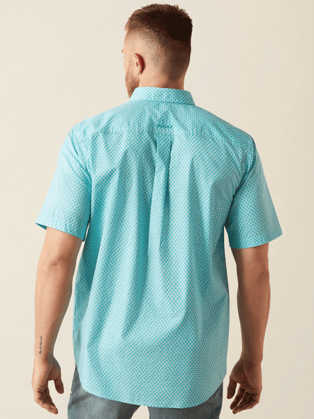 Ariat 10058750 Mens Westin Classic Fit Short Sleeve Shirt Turquoise back view. If you need any assistance with this item or the purchase of this item please call us at five six one seven four eight eight eight zero one Monday through Saturday 10:00a.m EST to 8:00 p.m EST