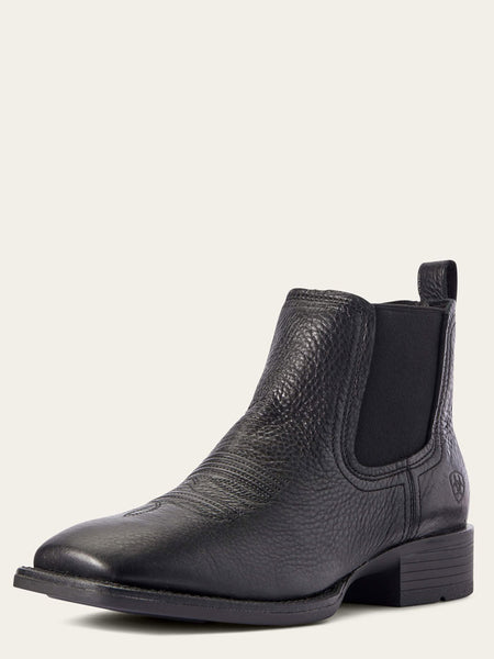 Ariat 10031453 Mens Sport Booker Ultra Western Boot Black side / front view. If you need any assistance with this item or the purchase of this item please call us at five six one seven four eight eight eight zero one Monday through Saturday 10:00a.m EST to 8:00 p.m EST