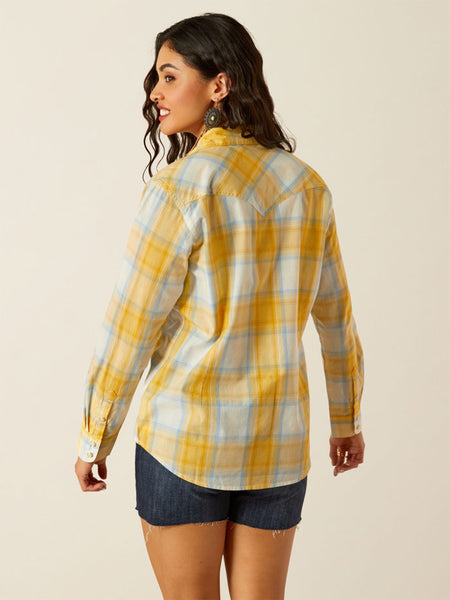 Ariat 10054776 Womens Daisy Snap Shirt Honeybee Plaid Yellow back view. If you need any assistance with this item or the purchase of this item please call us at five six one seven four eight eight eight zero one Monday through Saturday 10:00a.m EST to 8:00 p.m EST