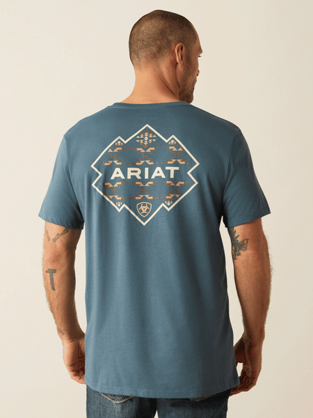 Ariat 10054770 Mens Southwest Hexa Deca T-Shirt Lagoon Green back view. If you need any assistance with this item or the purchase of this item please call us at five six one seven four eight eight eight zero one Monday through Saturday 10:00a.m EST to 8:00 p.m EST