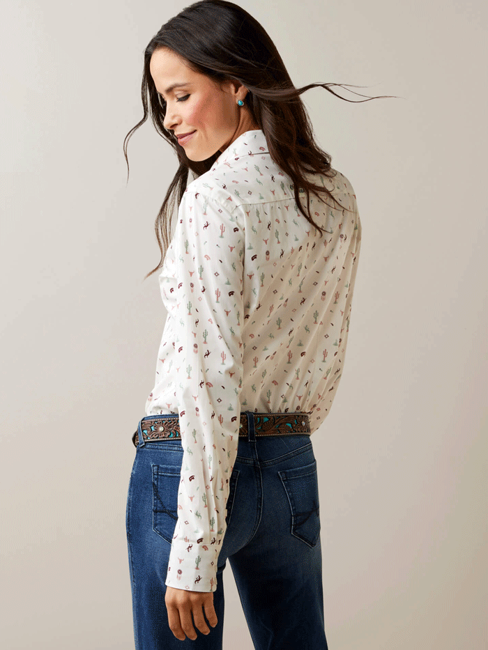 Ariat 10044947 Womens Wrinkle Resist Kirby Stretch Shirt Santa Fe Ivory front view. If you need any assistance with this item or the purchase of this item please call us at five six one seven four eight eight eight zero one Monday through Saturday 10:00a.m EST to 8:00 p.m EST