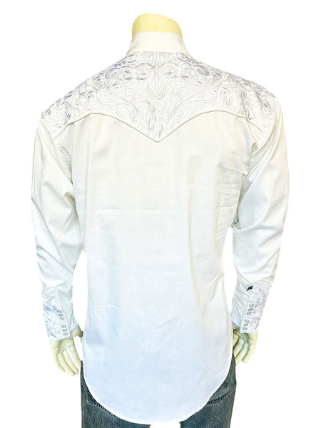 Rockmount 6859-WHT Mens Vintage Tooling Embroidered Western Shirt White Rockmount 6859-WHT Mens Vintage Tooling Embroidered Western Shirt White