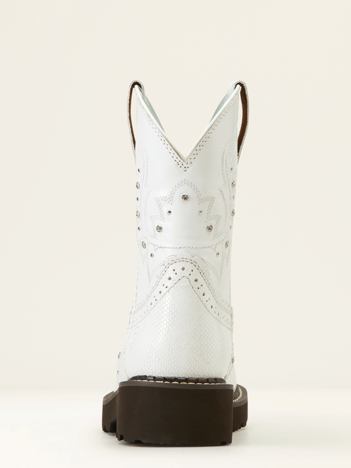 Ariat 10047012 Womens Fatbaby Gembaby Western Boot Snake Emboss White front and side view. If you need any assistance with this item or the purchase of this item please call us at five six one seven four eight eight eight zero one Monday through Saturday 10:00a.m EST to 8:00 p.m EST