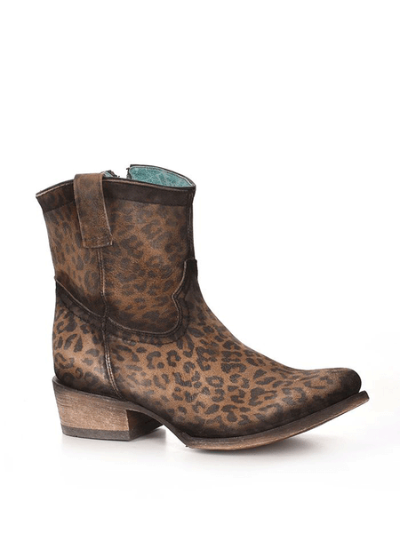 Corral C3627 Ladies Leopard Print Round Toe Zipper Bootie Sand front and side view. If you need any assistance with this item or the purchase of this item please call us at five six one seven four eight eight eight zero one Monday through Saturday 10:00a.m EST to 8:00 p.m EST