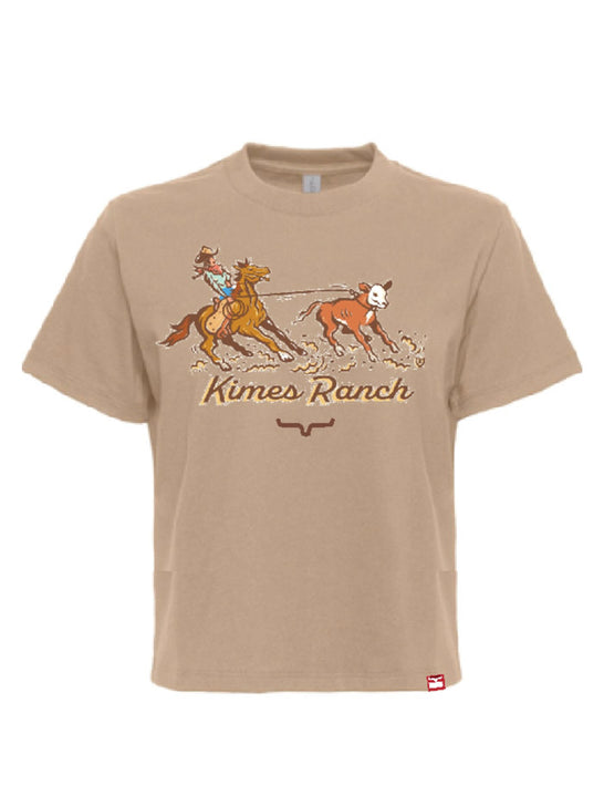 Kimes Ranch LUCKY B ROPER Womens Short Sleeve Cropped Tee Tan front view. If you need any assistance with this item or the purchase of this item please call us at five six one seven four eight eight eight zero one Monday through Saturday 10:00a.m EST to 8:00 p.m EST