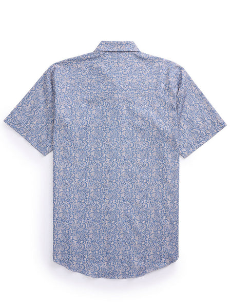 Ely Cattleman 2023115-NV Mens Short Sleeve Paisley Print Snap Shirt Navy back view. If you need any assistance with this item or the purchase of this item please call us at five six one seven four eight eight eight zero one Monday through Saturday 10:00a.m EST to 8:00 p.m EST