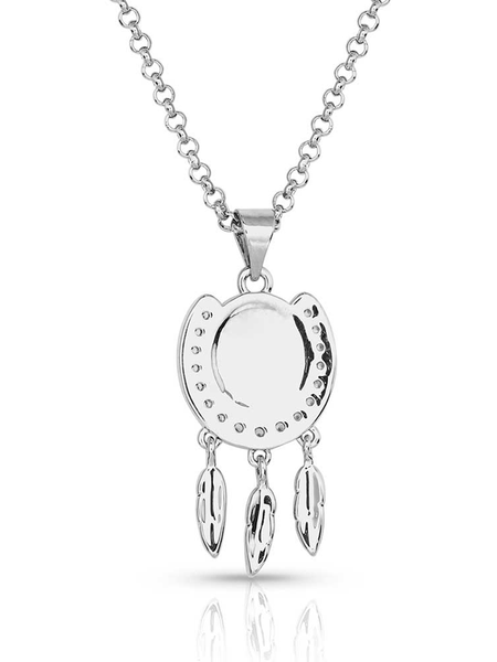Montana Silversmiths NC5722 Womens Catching Luck Horseshoe Necklace Silver back. If you need any assistance with this item or the purchase of this item please call us at five six one seven four eight eight eight zero one Monday through Saturday 10:00a.m EST to 8:00 p.m EST