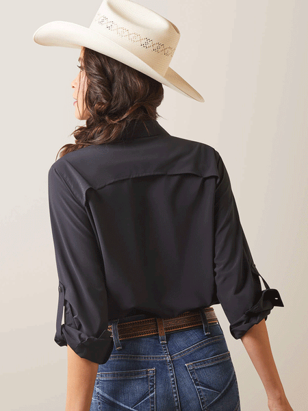 Ariat 10043494 Womens VentTEK Stretch Shirt Black back view. If you need any assistance with this item or the purchase of this item please call us at five six one seven four eight eight eight zero one Monday through Saturday 10:00a.m EST to 8:00 p.m EST