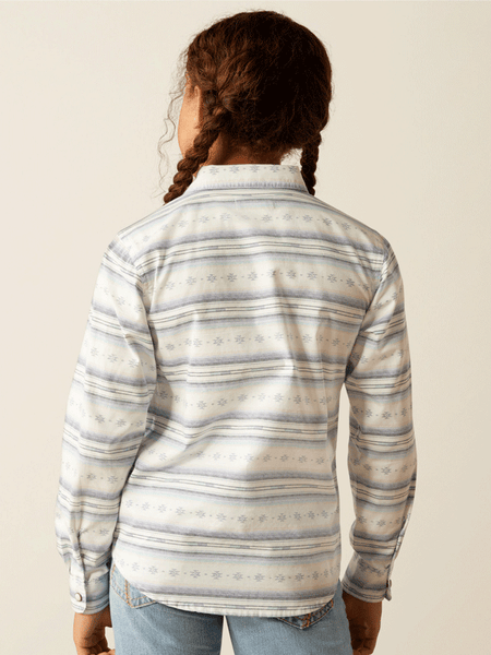 Ariat 10055292 Kids Alyssa Shirt Geo Stream Serape Light Blue back view. If you need any assistance with this item or the purchase of this item please call us at five six one seven four eight eight eight zero one Monday through Saturday 10:00a.m EST to 8:00 p.m EST