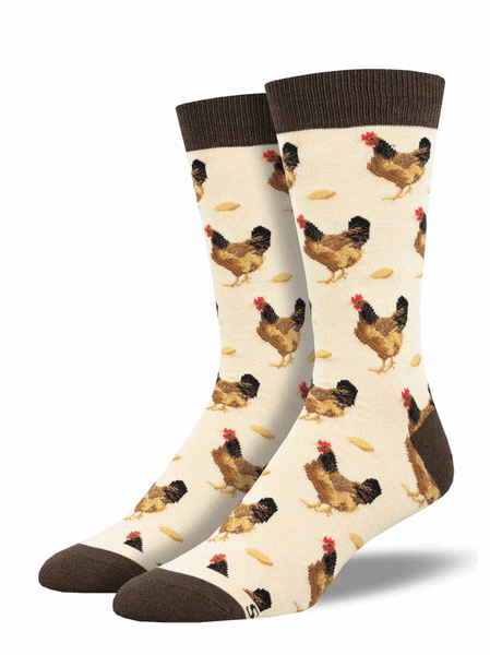 Socksmith MBN2986-HIV Mens Which Came First? Bamboo Crew Socks Heather Ivory front and side view. If you need any assistance with this item or the purchase of this item please call us at five six one seven four eight eight eight zero one Monday through Saturday 10:00a.m EST to 8:00 p.m EST