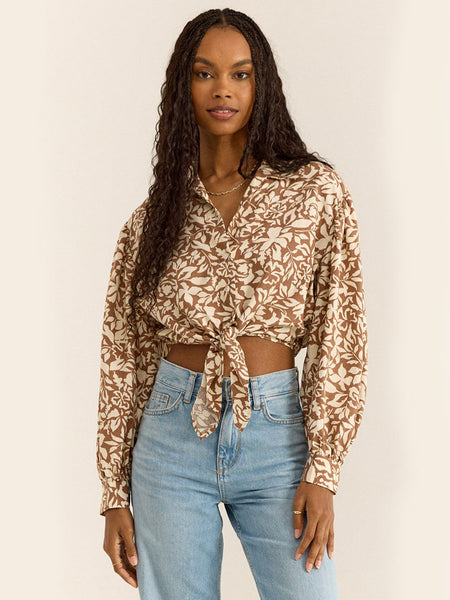 Z Supply ZT242461 Womens Tegan Shadow Reef Top Iced Coffe Tan front view. If you need any assistance with this item or the purchase of this item please call us at five six one seven four eight eight eight zero one Monday through Saturday 10:00a.m EST to 8:00 p.m EST