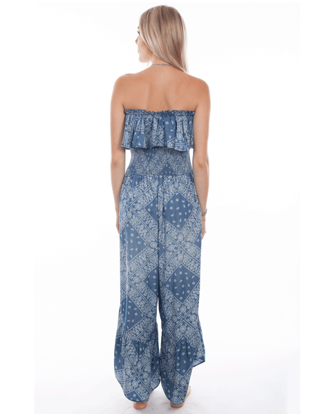 Scully HC744-LBL Womens Bandana Print Jumpsuit Light Blue back view. If you need any assistance with this item or the purchase of this item please call us at five six one seven four eight eight eight zero one Monday through Saturday 10:00a.m EST to 8:00 p.m EST