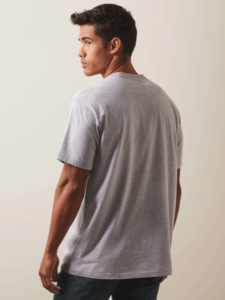 Ariat 10043100 Mens Viva Mexico Short Sleeve Tee Heather Grey back view. If you need any assistance with this item or the purchase of this item please call us at five six one seven four eight eight eight zero one Monday through Saturday 10:00a.m EST to 8:00 p.m EST