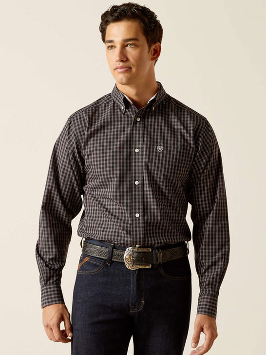 Ariat 10051476 Mens Wrinkle Free Brooklyn Fitted Shirt Black front view. If you need any assistance with this item or the purchase of this item please call us at five six one seven four eight eight eight zero one Monday through Saturday 10:00a.m EST to 8:00 p.m EST