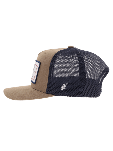 Hooey 2561T-TNNV RANK STOCK High Profile Snapback Trucker Hat Tan Navy side view. If you need any assistance with this item or the purchase of this item please call us at five six one seven four eight eight eight zero one Monday through Saturday 10:00a.m EST to 8:00 p.m EST