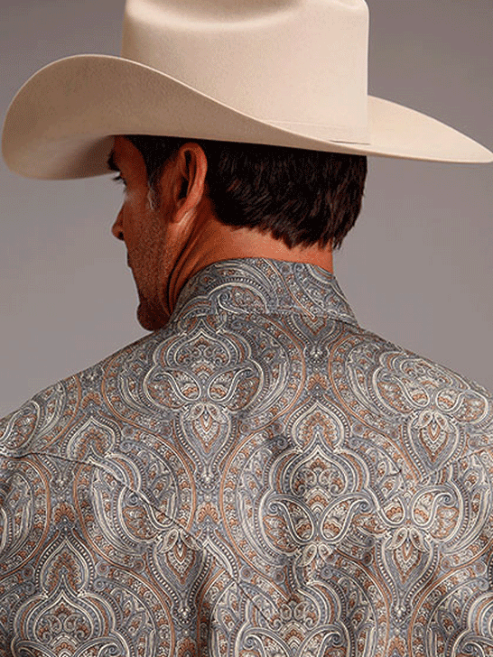 Stetson 11-001-0425-6003 Mens Desert Medallion Paisley Western Shirt Brown back view.If you need any assistance with this item or the purchase of this item please call us at five six one seven four eight eight eight zero one Monday through Saturday 10:00a.m EST to 8:00 p.m EST