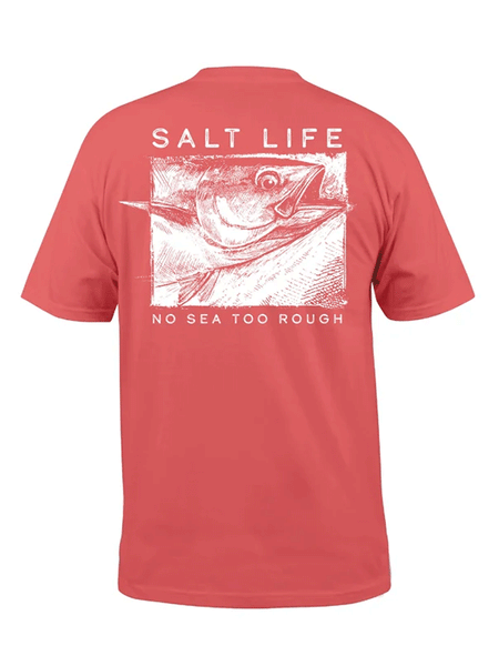 Salt Life SLM11190-BNTCL Mens Resurface Short Sleeve Pocket Tee Burnt Coral back view. If you need any assistance with this item or the purchase of this item please call us at five six one seven four eight eight eight zero one Monday through Saturday 10:00a.m EST to 8:00 p.m EST