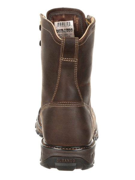 Durango DDB0173 Mens Maverick XP™ Steel Toe Waterproof Lacer Work Boot Oiled Brown back view.. If you need any assistance with this item or the purchase of this item please call us at five six one seven four eight eight eight zero one Monday through Saturday 10:00a.m EST to 8:00 p.m EST