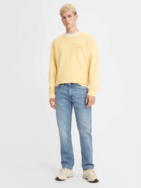 Levi's 005141593 Mens Straight Fit Flex Jeans Everyday Indigo Medium Wash front view. If you need any assistance with this item or the purchase of this item please call us at five six one seven four eight eight eight zero one Monday through Saturday 10:00a.m EST to 8:00 p.m EST