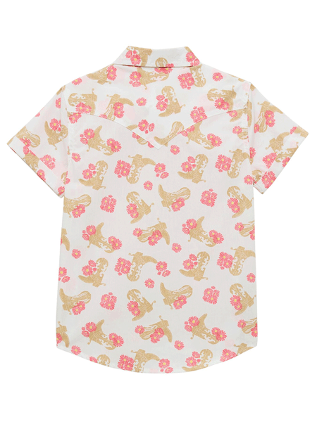 Wrangler 112364317 Girls Floral Western Short Sleeve Shirt White back view.If you need any assistance with this item or the purchase of this item please call us at five six one seven four eight eight eight zero one Monday through Saturday 10:00a.m EST to 8:00 p.m EST