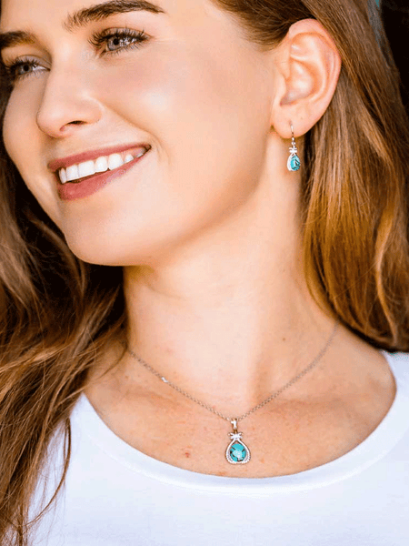 Montana Silversmiths JS6035 Womens Turquoise Revival Jewelry Set Silver on model. If you need any assistance with this item or the purchase of this item please call us at five six one seven four eight eight eight zero one Monday through Saturday 10:00a.m EST to 8:00 p.m EST