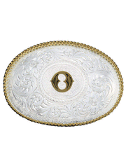 Montana Silversmiths 700 Initial Silver Engraved Gold Trim Western Belt Buckle letter O front view. If you need any assistance with this item or the purchase of this item please call us at five six one seven four eight eight eight zero one Monday through Saturday 10:00a.m EST to 8:00 p.m EST