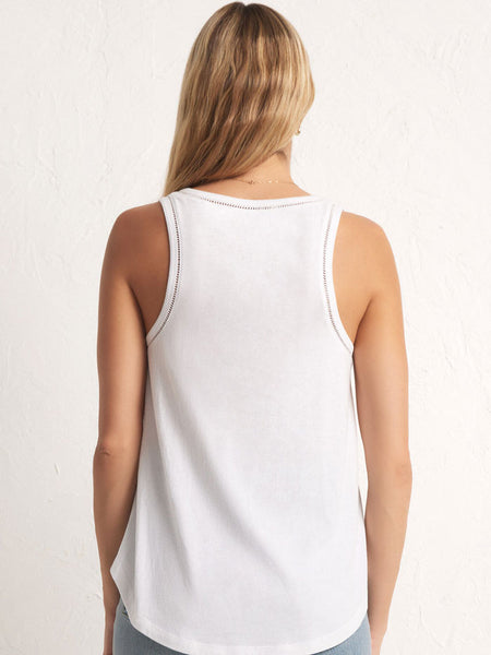 Z Supply ZT241274-WHT Womens Vagabond Lace Trim Tank White back view. If you need any assistance with this item or the purchase of this item please call us at five six one seven four eight eight eight zero one Monday through Saturday 10:00a.m EST to 8:00 p.m EST