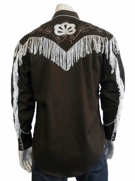 Rockmount 6723-BRN Mens Vintage Fringe Embroidered Western Shirt Brown back view. If you need any assistance with this item or the purchase of this item please call us at five six one seven four eight eight eight zero one Monday through Saturday 10:00a.m EST to 8:00 p.m EST