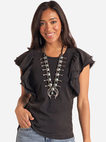 Panhandle LW51T05809 Womens Flutter Tee With Stud Trim Black
