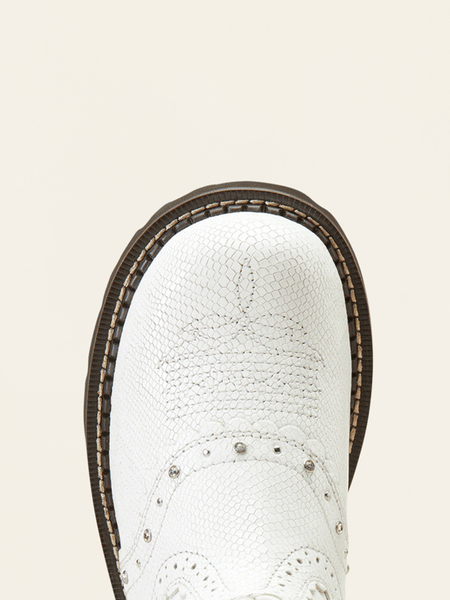 Ariat 10047012 Womens Fatbaby Gembaby Western Boot Snake Emboss White toe view from above. If you need any assistance with this item or the purchase of this item please call us at five six one seven four eight eight eight zero one Monday through Saturday 10:00a.m EST to 8:00 p.m EST