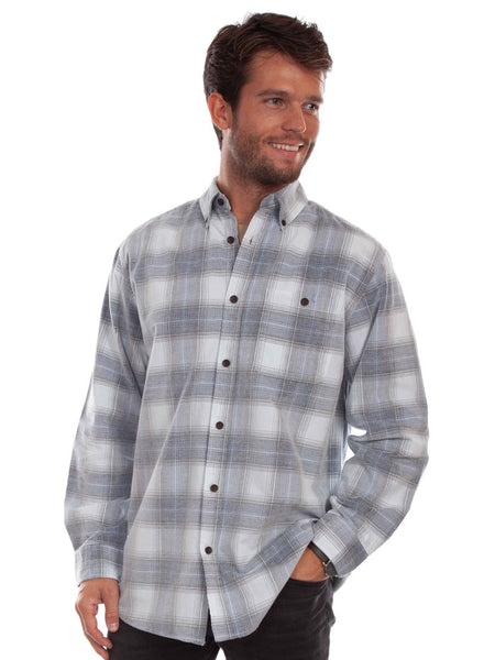 Scully 5333-BLG Mens Corduroy Plaid Long Sleeve Shirt Blue Grey front view. If you need any assistance with this item or the purchase of this item please call us at five six one seven four eight eight eight zero one Monday through Saturday 10:00a.m EST to 8:00 p.m EST